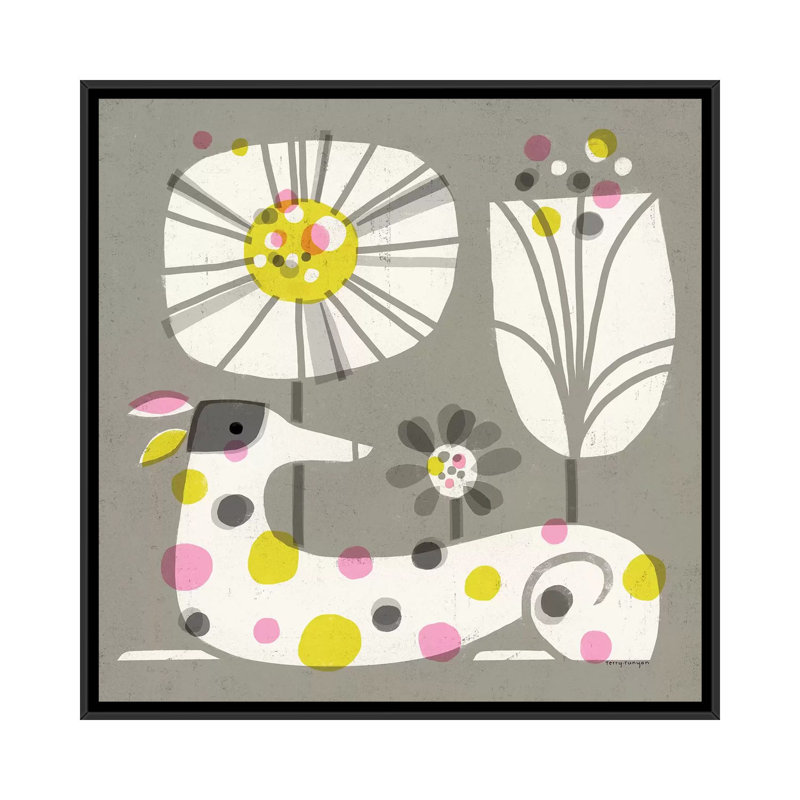 «Dog Dots» par Terry Runyan - impression, Pas de tapis, H 12 po x l 12 po x P 1,5 po, Toile avec cadre noir