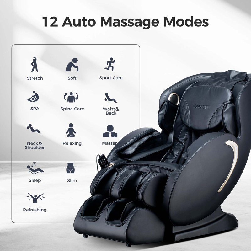 Fauteuil de massage 3D Zero Gravity, fauteuil inclinable de shiatsu complet avec application, Noir