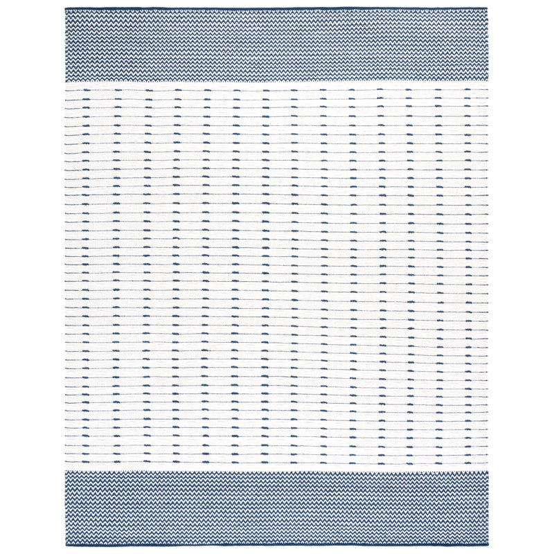 Martha Stewart 9625 Hand Woven Wool/Cotton Geometric Rug in Navy/Ivory, Rectangle 8' x 10'