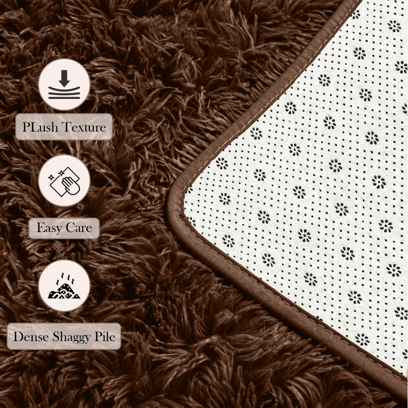 Rectangle Shag Washable, Brown, Rectangle 50 x 80 cm