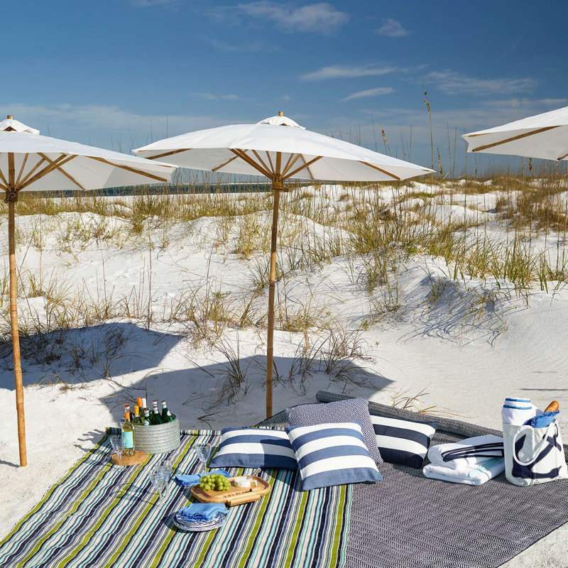 Navy and White Striped Rectangular Outdoor Lumbar Pillow