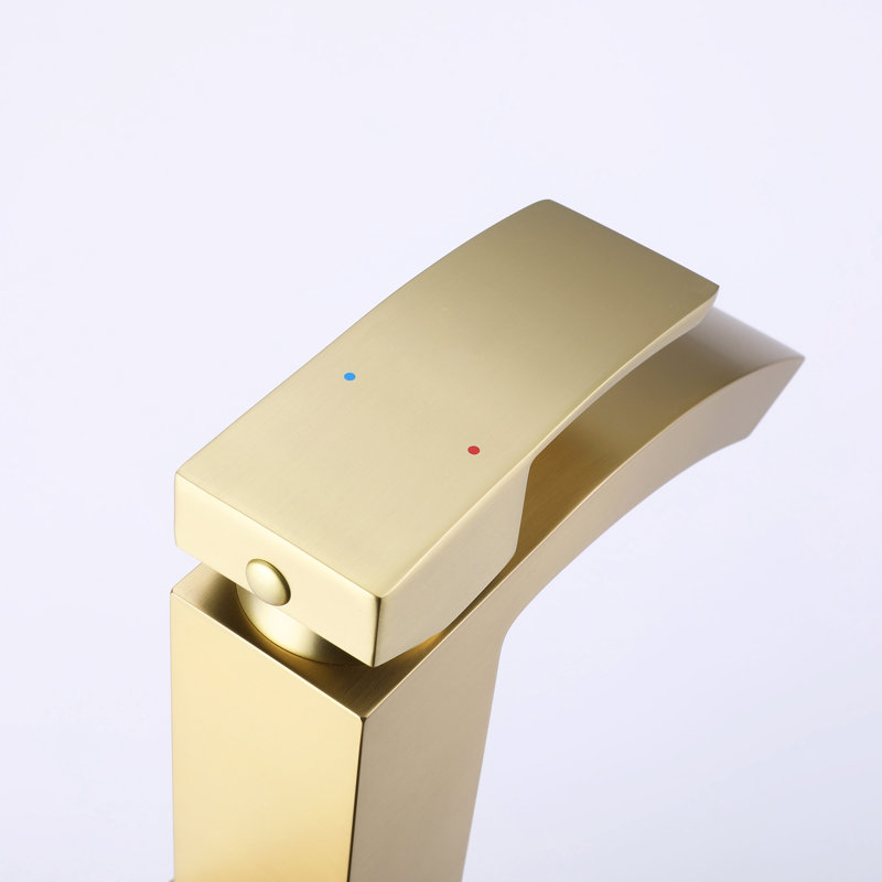 12-1/5” Solid Brass Single Lever Vessel Sink Faucet, High Arc Sink Faucet with Optional Drain Assembly, Brushed Gold