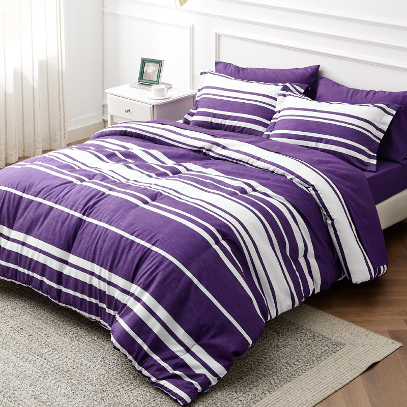 Bedsure Striped All Season Bed In A Bag, Dark Purple, Twin Comforter + 4 Additional Pieces