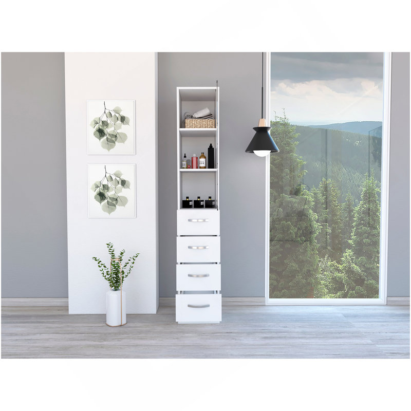 Armoire à linge Vanguard, trois tablettes, quatre tiroirs - blanc