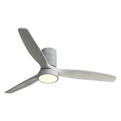 52 Inch 18W Led Ceiling Fan With Dimmable 6 Speed Remote Silver 3 Solid Wood Blade Reversible Dc Motor For Living Room