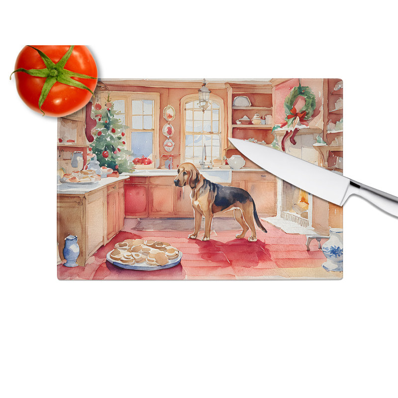 Bloodhound Christmas Cookies Glass Cutting Board