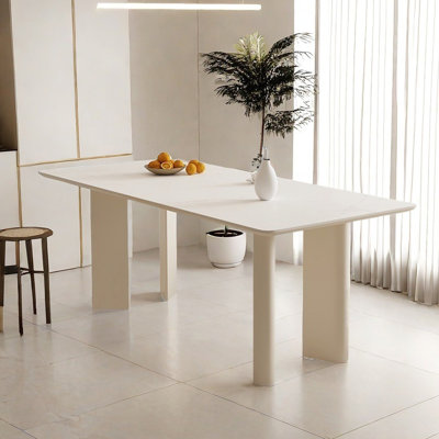 White Glossy Rock Board Dining Table