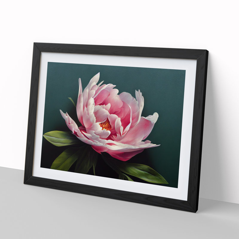 Stupendous Peony Flower - Single Picture Frame Print, 25cm H x 34cm W x 2cm D, Black
