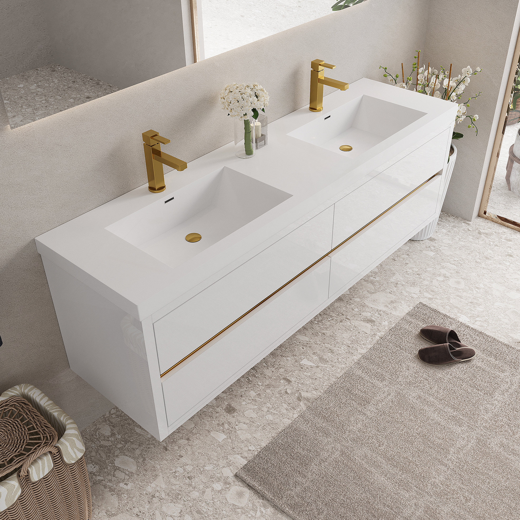 Latitude Run® Wall-Mounted Bathroom Vanity With Double Sinks, Floating ...