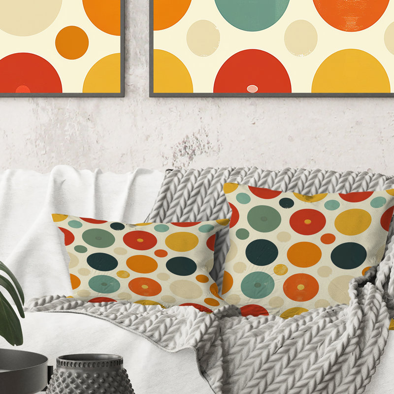 Coussin décoratif à pois orange et vert X, H 16 po x l 16 po