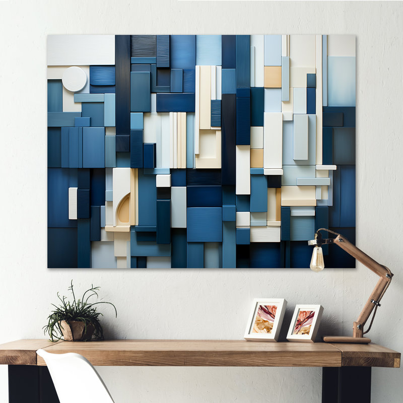 «Blue Behemoths Modern Skycrapers - Skyscrapers», art mural, Toile tendue, H 16 po x l 32 po x P 1 po