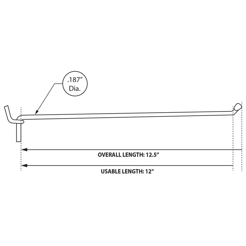 12" Metal Wire Hook: 0.187" Diameter, 50-Pack
