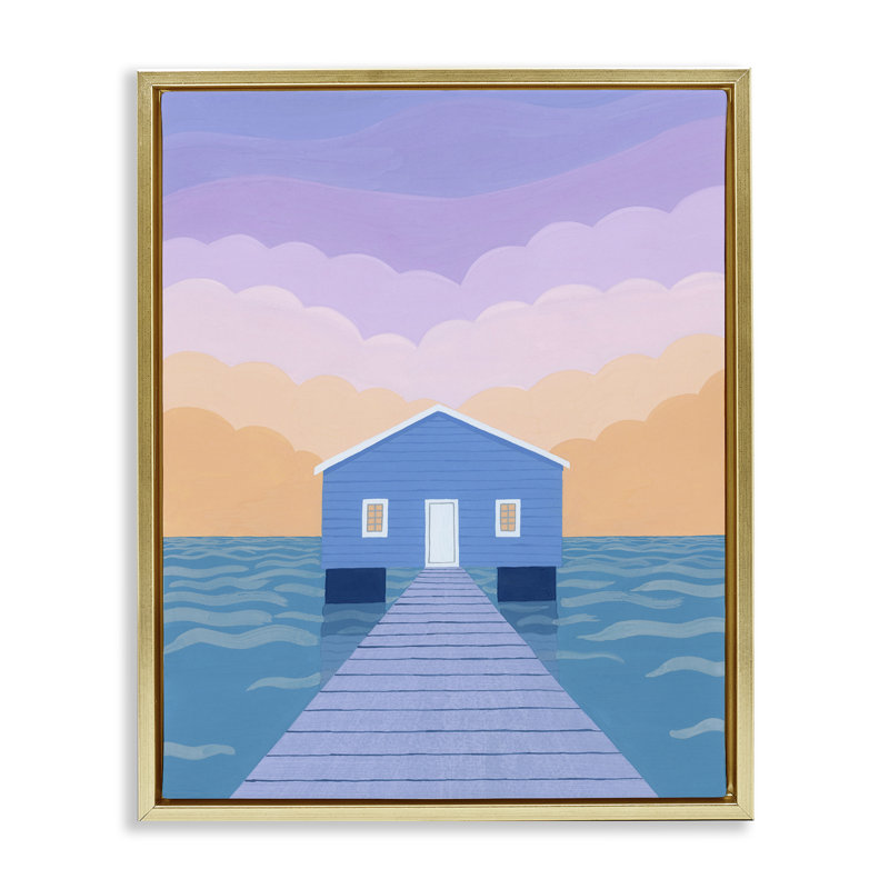 Cadre flottant bleu Sunrise Shed, par Courtney Haley, H 21 po x l 17 po, Cadre flottant métallique doré