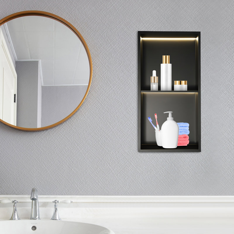 Niche de douche murale en acier inoxydable à 2 niveaux avec lumière DEL chaude