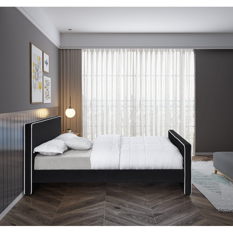 Haneesh Upholstered Unfinished Panel Bed, Black Velvet, Full