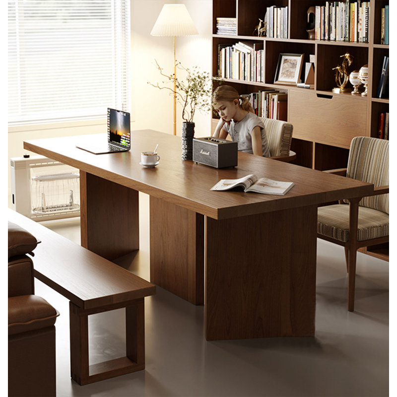 Bureau en bois massif minimaliste: base robuste et plateau spacieux, H 29,53 po x l 86,61 po x P 35,43 po