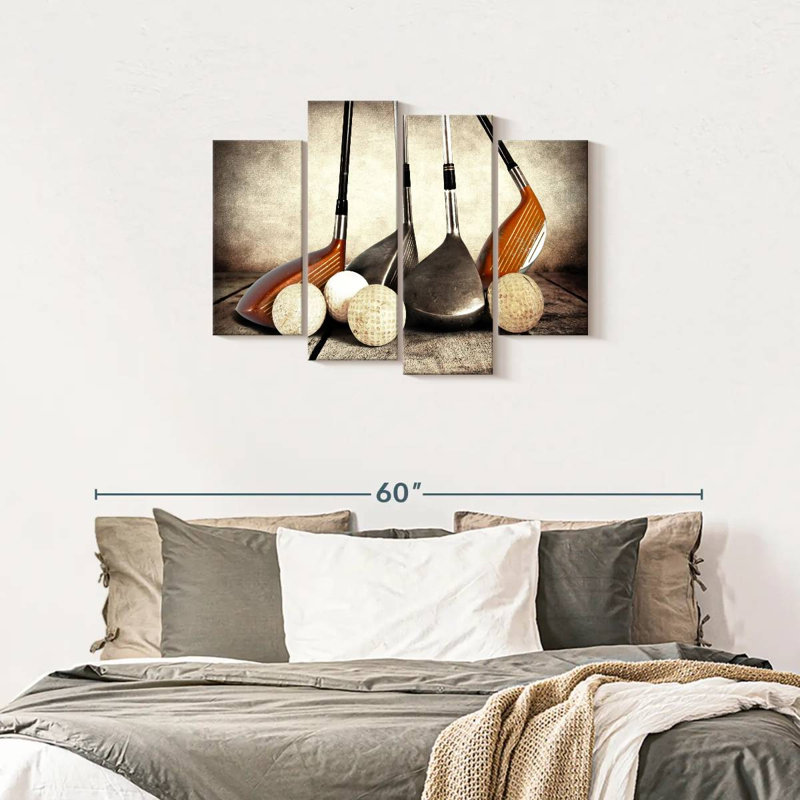 Ensemble de 4 pièces de golf sur toile, H 27 po x l 43 po x P 1,25 po
