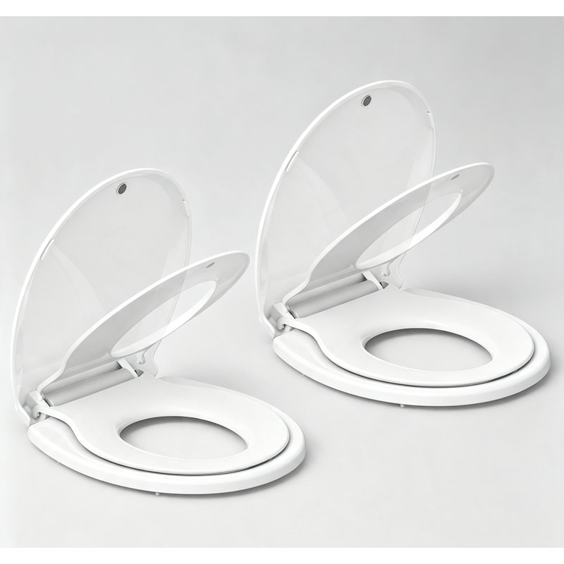 Siège de toilette allongé avec pot pour tout-petit, fermeture en douceur, Rond (17 po) / blanc