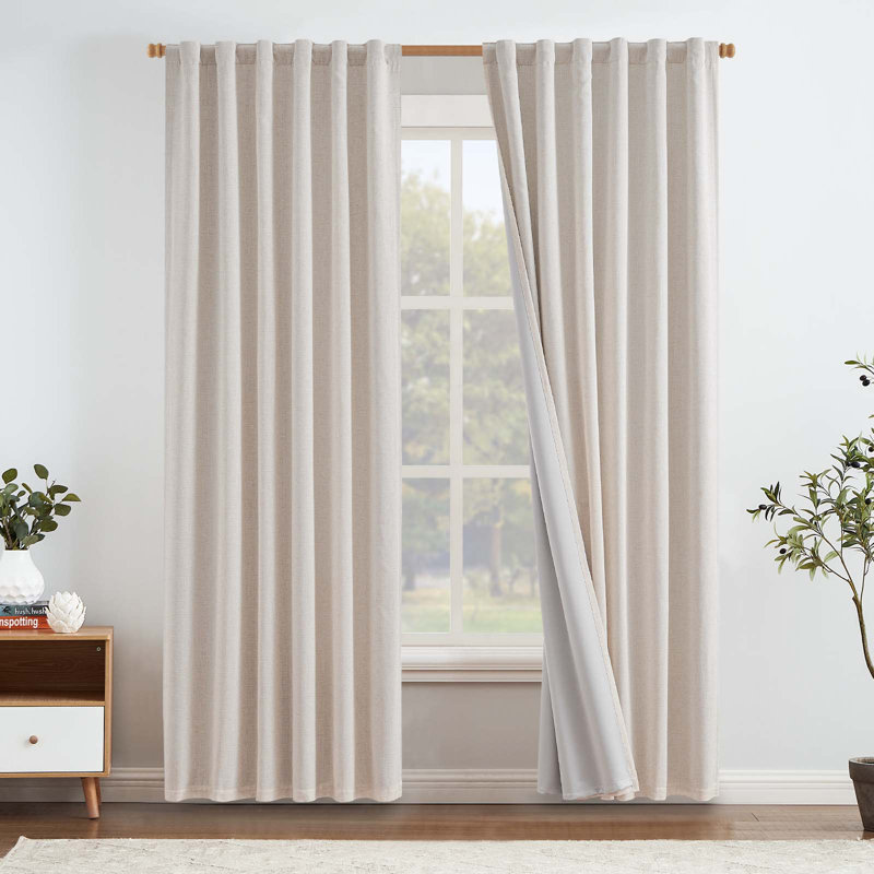 Rideaux en lin de couleur unie avec passe-tringle, L 50 po x L 84 po, Beige