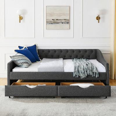 Daybed With Drawers, Upholstered Tufted Bed Frame