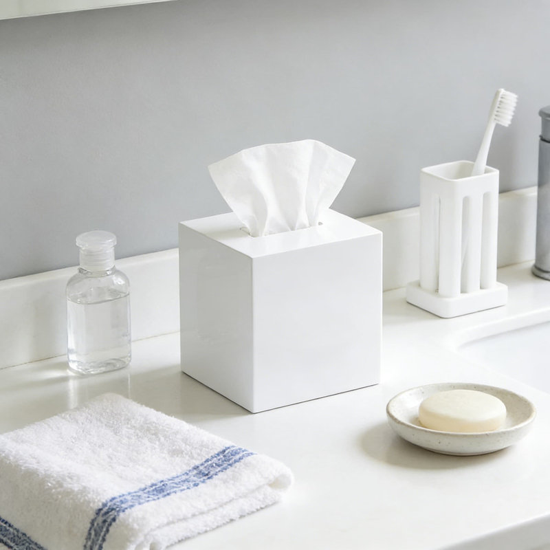 Couvre-boîte de papier hygiénique en laque coulée à la main - Design carré décoratif pour comptoir ou meuble-lavabo