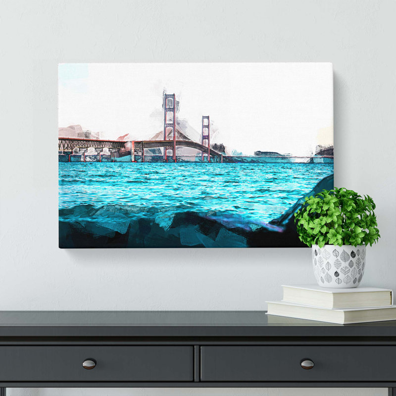 Mackinac Bridge In Michigan In Abstract - Wrapped Canvas, 40cm H x 60cm W x 3cm D