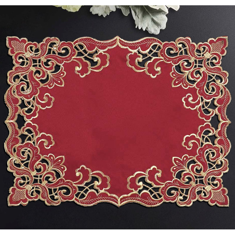 Onetha Elegant Table Runner and Placemats of Granada Collection for Stylish Valentines Placemats, Burgundy/Gold
