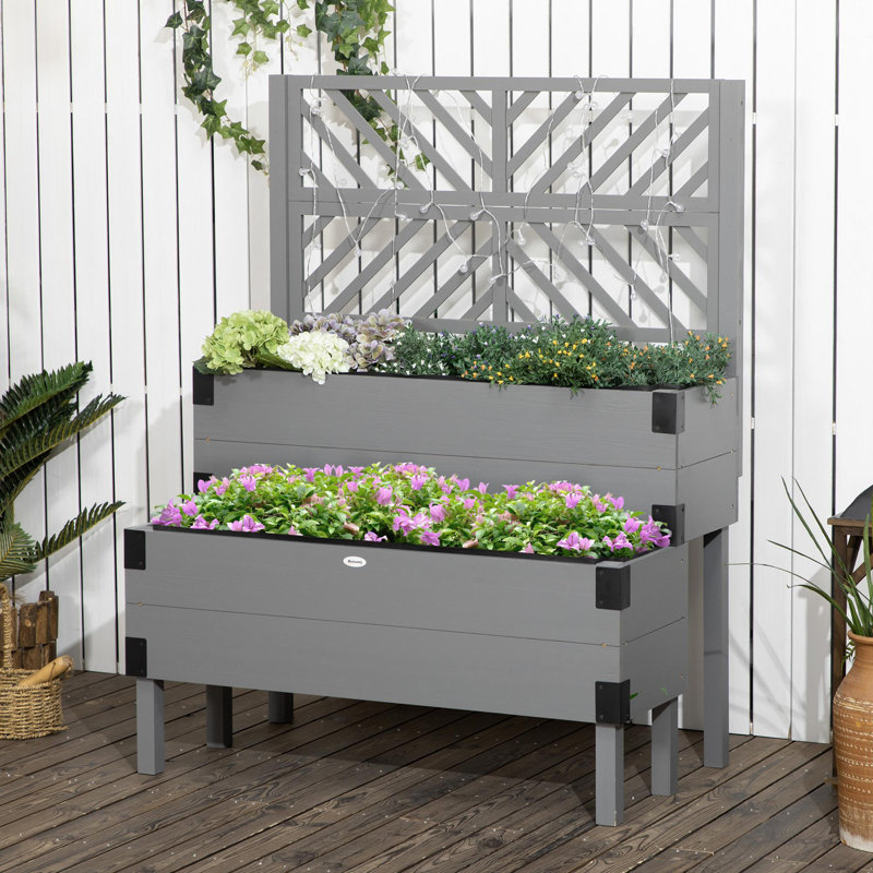 Lit de jardin surélevé avec treillis et pieds, Gris
