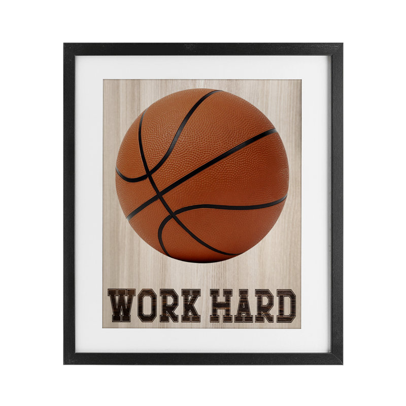 Work Work Basketball, reproduction encadrée sous verre, conception de Marcus Prime, Cadre noir minuit, H 21 po x l 17 po