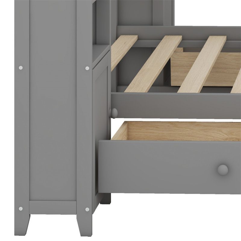 Lit avec armoire et tablette tout-en-un, Gris