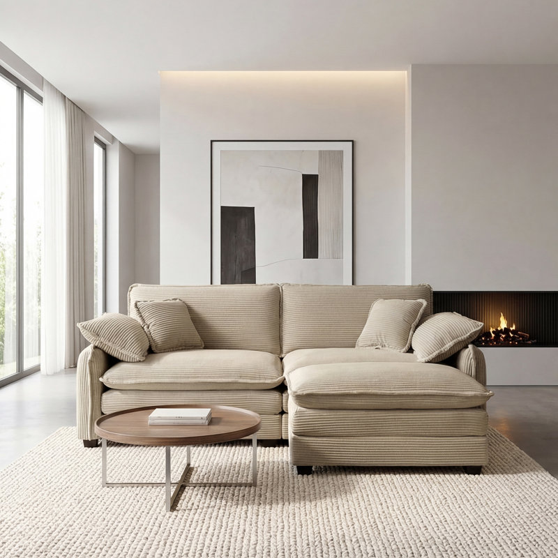 Sofa, L Shape Sofa, Corduroy Sofa, Beige