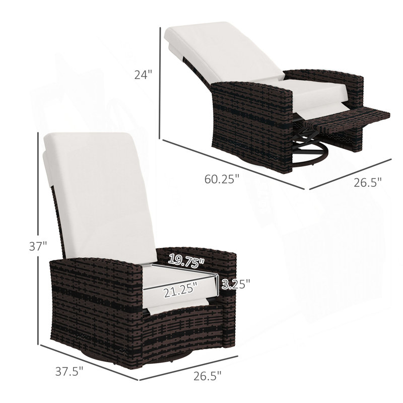 Swivel Recliner,Outdoor Wicker Swivel Recliner Chair, Cream White, Black