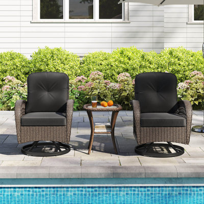 3 Pcs Patio Swivel Rocker Set Gliding Bistro Furniture Set With Tempered Glass Table