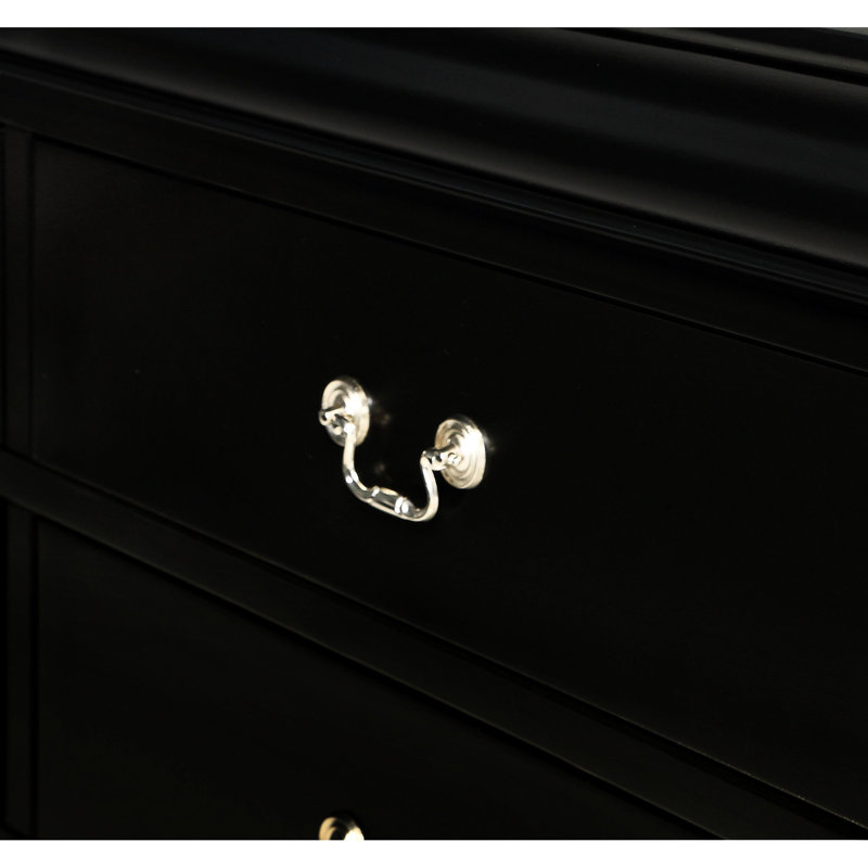 Table de chevet en bois massif avec deux tiroirs en noir pour la chambre à coucher -, Noir