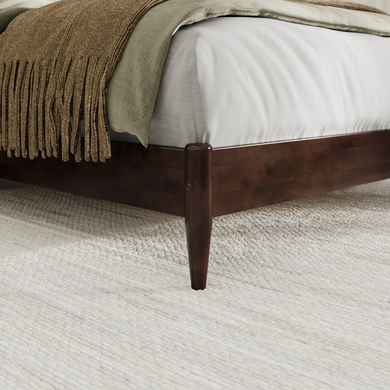 Ambie Solid Wood Low Profile Platform Bed with Built-in Charging Station, Queen, Walnut