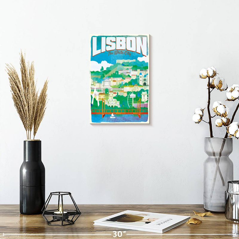«Lisbon The White City», affiche rétro, H 12 po x l 8 po
