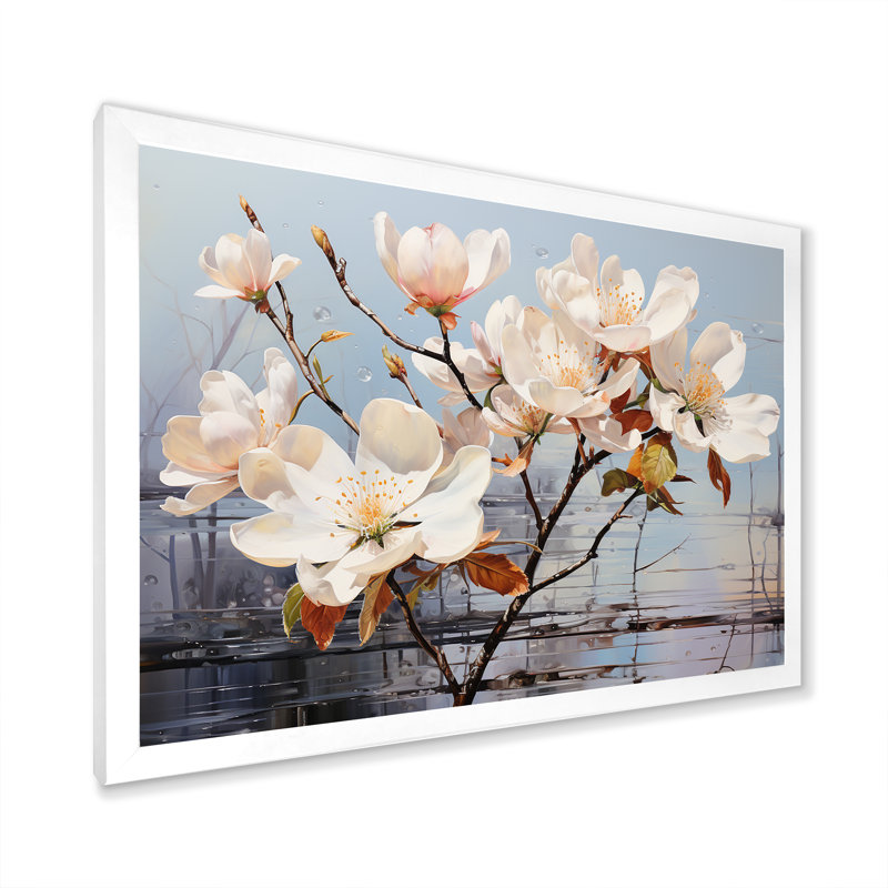 «Luxurious Magnolia Tranquility II», reproduction sur toile, Cadre simple blanc, H 30 po x l 40 po x P 1,5 po