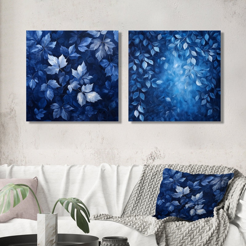 Feuilles de lune au clair de lune I - art mural feuilles - ensemble de 2 décorations murales traditionnelles