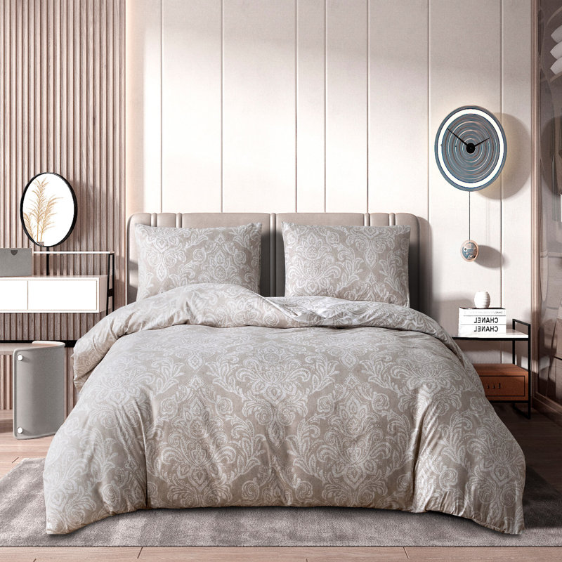 Ensley Floral Duvet Cover Set with Pillowcases Included, Super King - 2 Standard Pillowcases, Grey