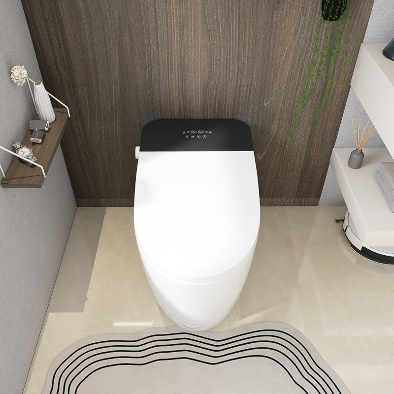Toilette intelligente avec siège chauffant à fermeture silencieuse, coup de pied / hors siège / occultant / chasse à distance, toilette allongée avec bidet sans réservoir, veilleuse douce, télécommande