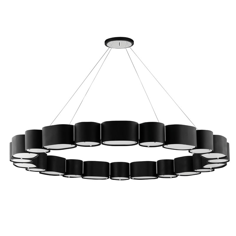 Opal Elegance 22-Light Soft Black & Stainless Steel Outdoor Chandelier