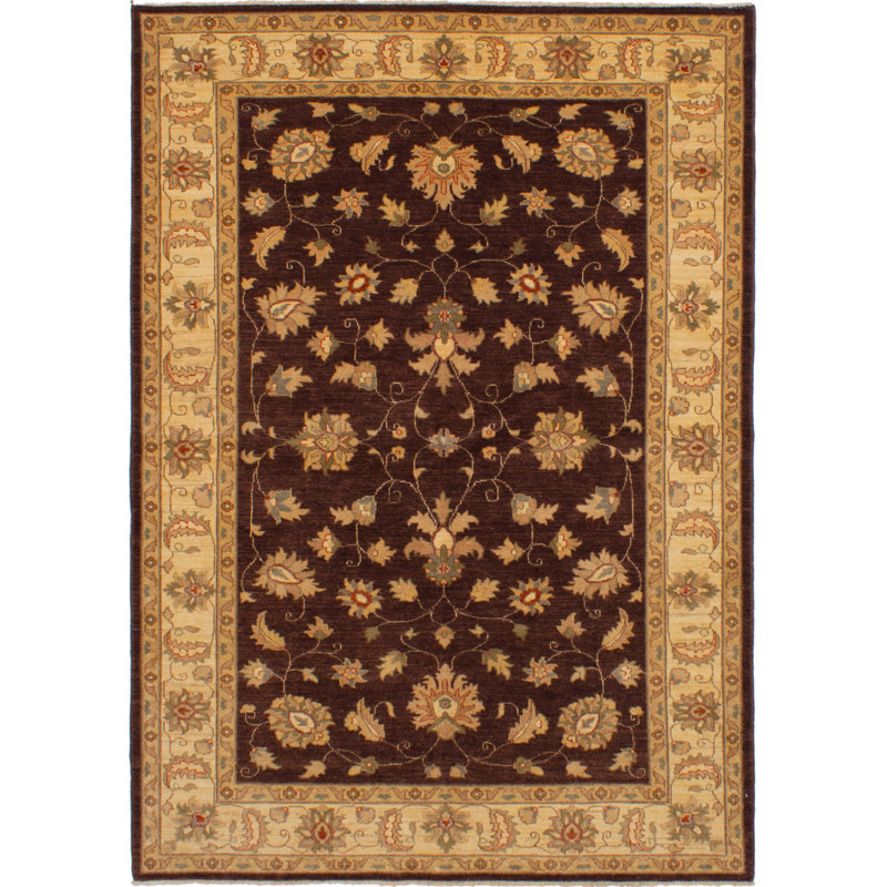 Tapis unique en laine noué à la main style Chobi des années 2010 de 6 pi 4 po x 8 pi 10 po brun / beige Penelererose