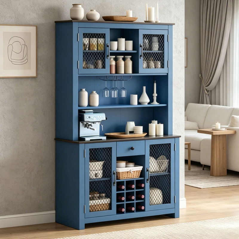 70.9" Kitchen Pantry Storage Cabinet Rustic Buffet Cabinet, Navy Blue