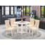 0AB1314A5BF24B68BEDB0253F3FA1715 Ensemble de salle à manger 5 pièces comprenant une table de cuisine ronde avec Dropleaf et tablettes et 4 chaises rembourrées, lin blanc-360513237