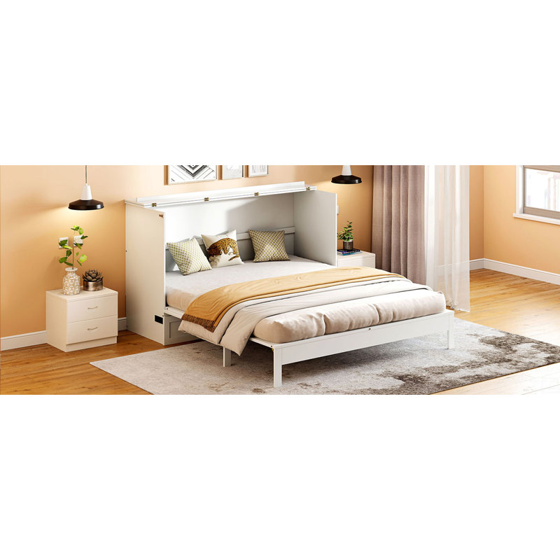 Grand lit escamotable avec grands tiroirs, Blanc