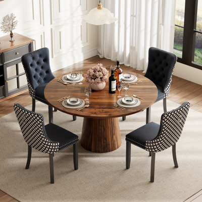 Ensemble de table de salle à manger ronde avec 4 chaises capitonnées rembourrées, ensemble de table de salle à manger de style Mid-Century pour coin-repas de cuisine