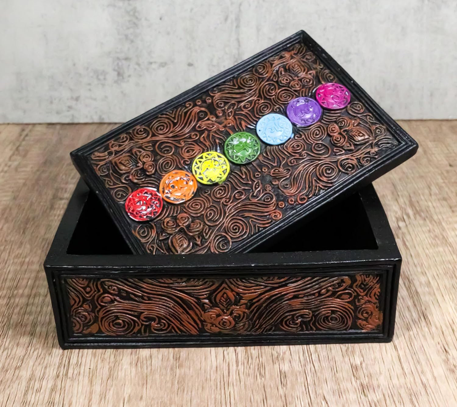 Scroll Work Box Bungalow Rose Metaphysical Rainbow 7 Chakra Zone Floral Scrollwork ...