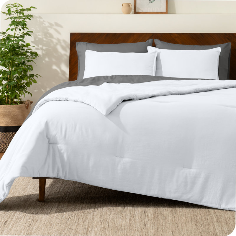 Ensemble d'édredon en duvet synthétique, Édredon double + 2 taies décoratives standards, Blanc