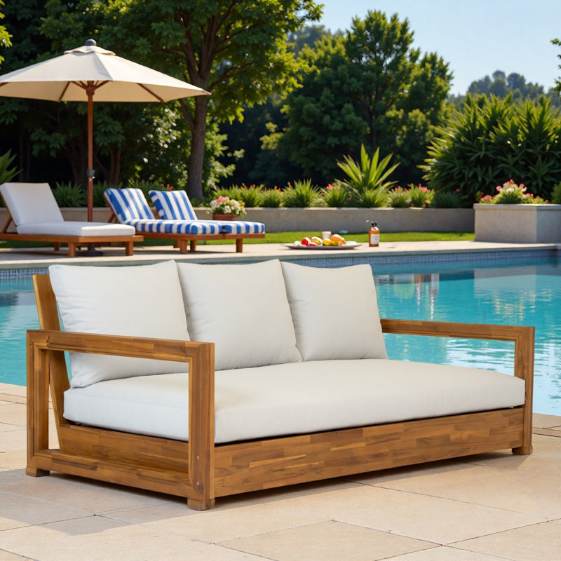 Canapé de patio 3 places avec coussin plus épais, coussins moelleux, coussins de pieds réglables et housses de coussin amovibles