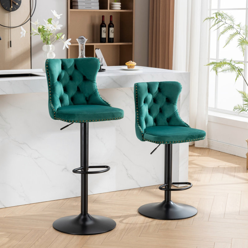 Swivel Velvet Barstools Adjusatble Seat Height From 25-33 Inch,17.7 Inch Base, Modern Upholstered Bar Stools With Backs Comfortable Tufted For Home Pub And Kitchen Island,Set Of 2